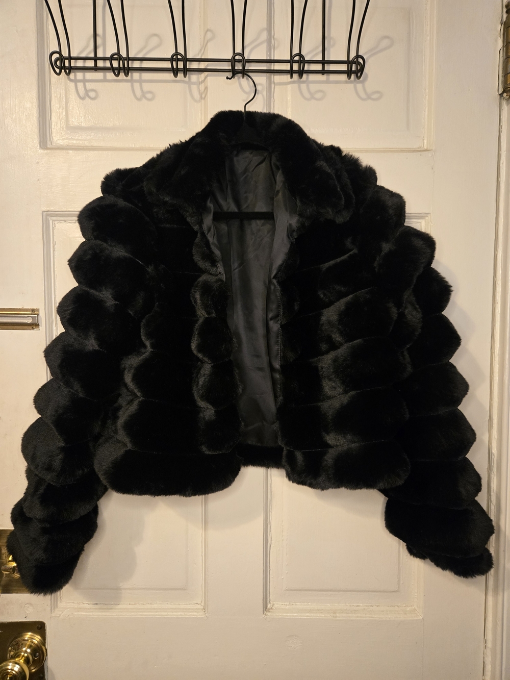 SHEIN Black Faux Fur Cropped Teddy Jacket